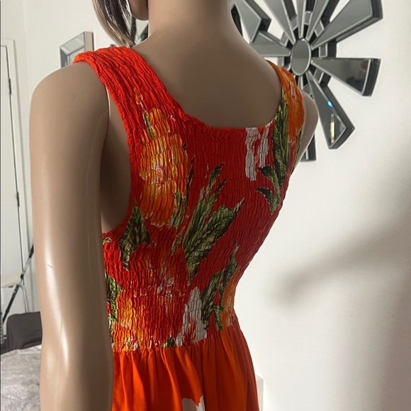 GOGO Orange & Yellow Hawaiian Floral 100% Rayon stretch in top size M used once - Picture 7 of 16
